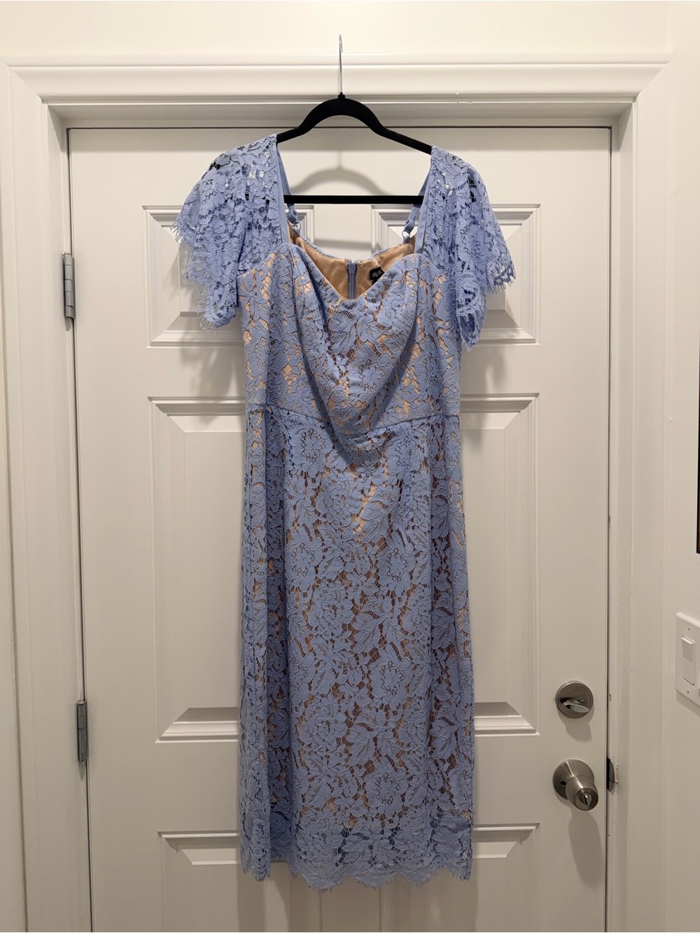 City Chic Powder Blue Lace Midi Dress with Flutter Sleeves